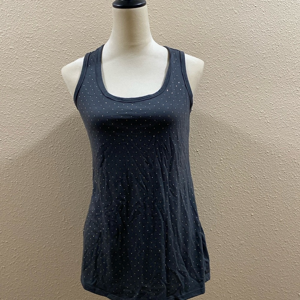 Nie + Zoe gray with gold rhinestone tank top.
